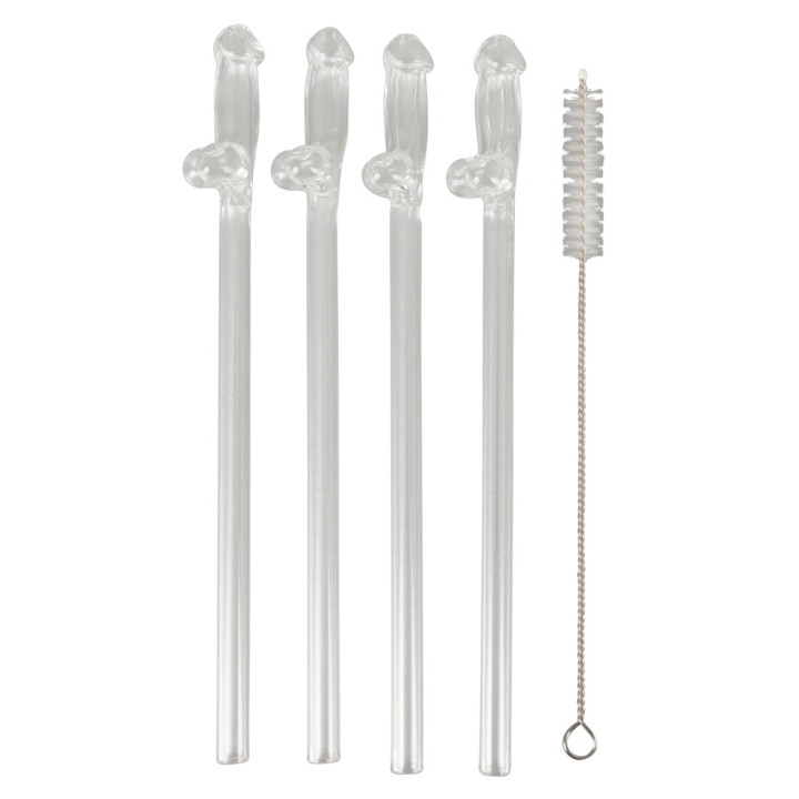 Glass Drinking Straw Willy x 4