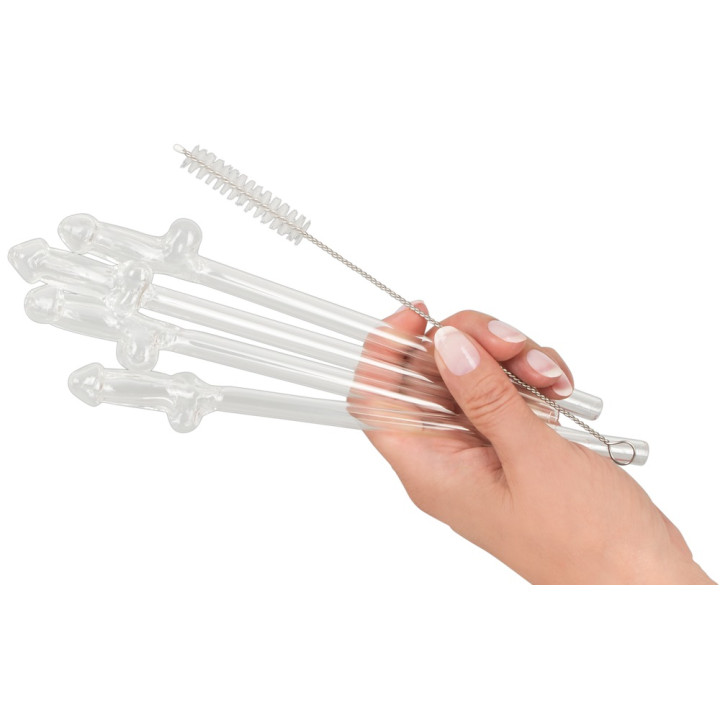 Glass Drinking Straw Willy x 4