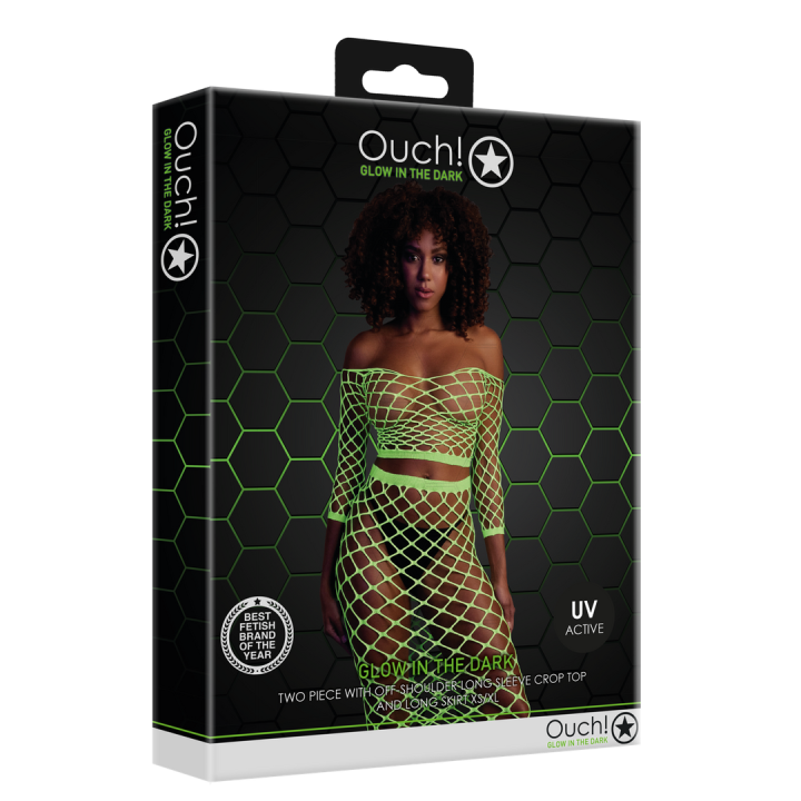 Long Sleeve Crop Top and Long Skirt - One Size - Neon Green