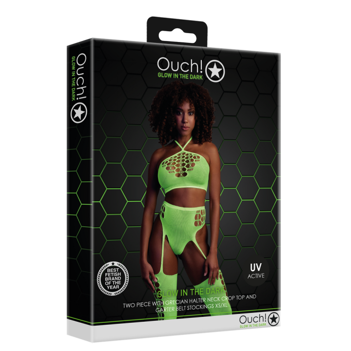 Two Piece with Crop Top and Stockings - One Size - Neon Green