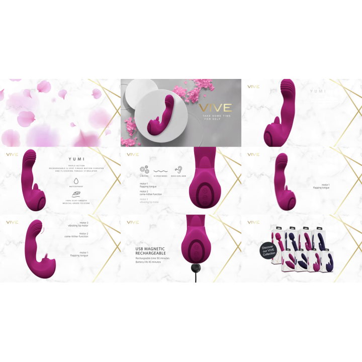 Yumi - Triple Motor G-Spot Finger Motion Vibrator and Flickering Tongue Stimulator - Pink