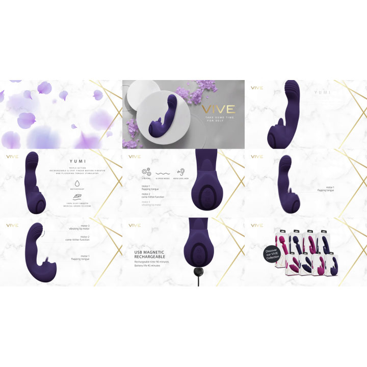 Yumi - Triple Motor G-Spot Finger Motion Vibrator and Flickering Tongue Stimulator - Purple
