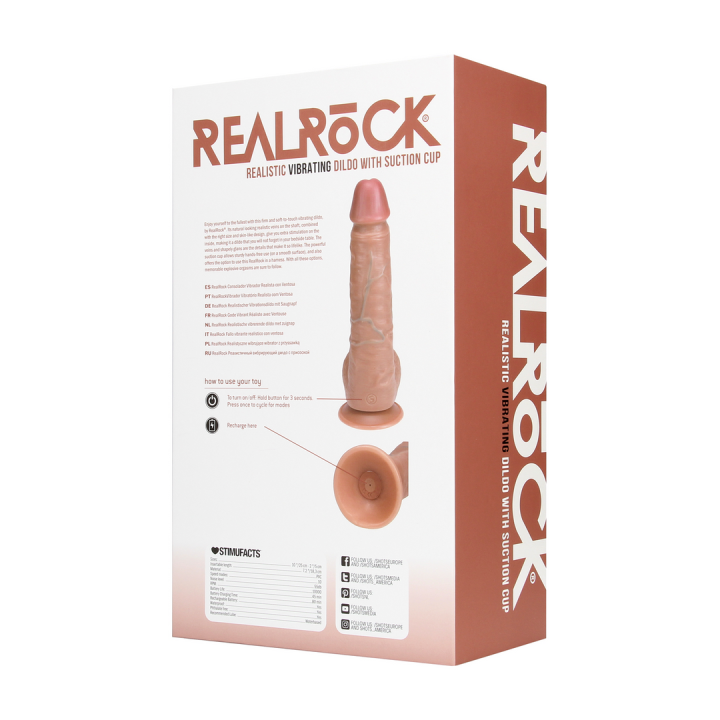 Vibrating Regular Straight Cock with Balls - 9 / 23 cm - Tan