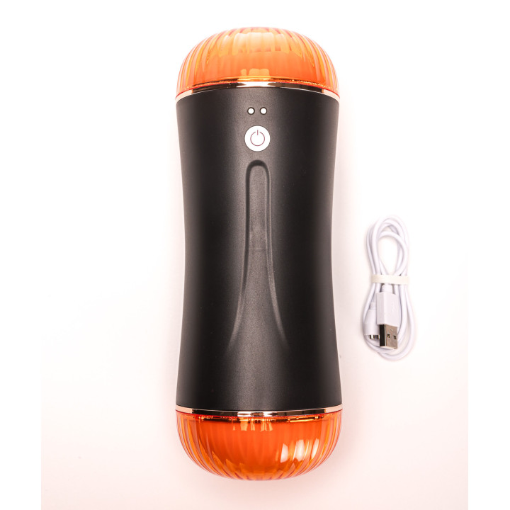 Velvet Touch masturbator z wibracją dwustronny wagina anus  cyberskóra ładowany usb czarny