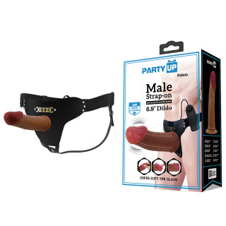 Party Up strap-on wibracje cyberkóra sterowany przewodowo kolor brązowy Nelson