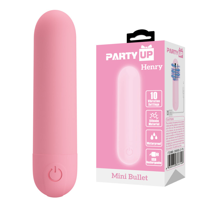Party Up wibrator mini typ bullet ładowany usb kolor pudrowy różowy Henry