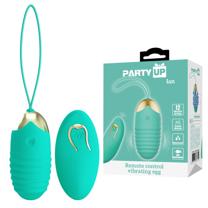 Party Up jajeczko wibrujące silikonowe sterowane zdalnie ładowane usb kolor turkusowy Ian