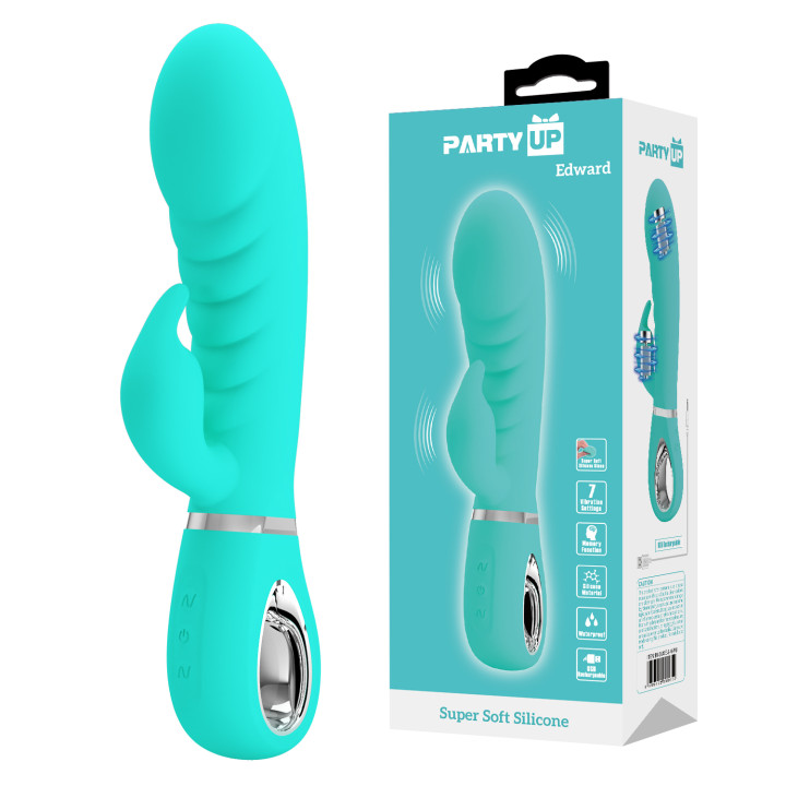 Party Up wibrator silikonowy typ króliczek ładowany usb kolor turkusowy Edward