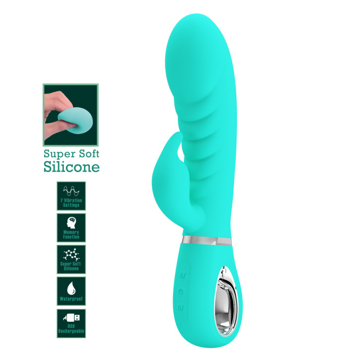 Party Up wibrator silikonowy typ króliczek ładowany usb kolor turkusowy Edward