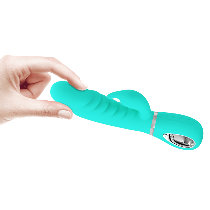 Party Up wibrator silikonowy typ króliczek ładowany usb kolor turkusowy Edward