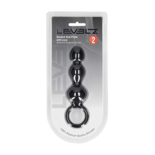 Beaded Silicone Anal Probe with Loop - Black