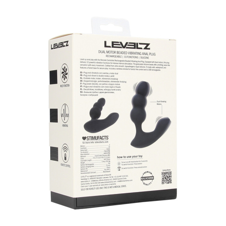 Dual Motor Remote Control Beaded Vibrating Liquid Silicone Prostate Stimulator - Black