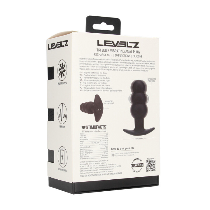 Tri Bulb Vibrating Silicone Anal Plug - Black