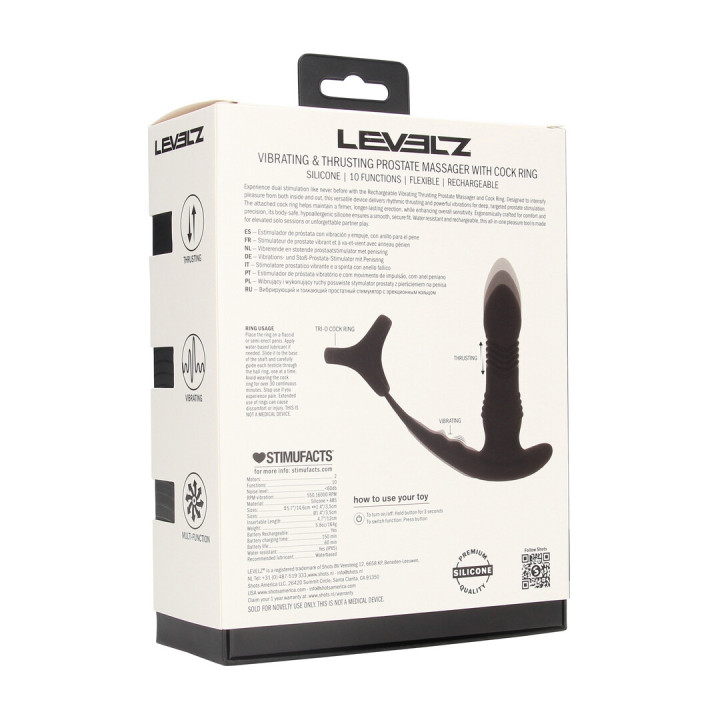 Vibrating and Thrusting Silicone Prostate Massager with Tri O Cockring - Black