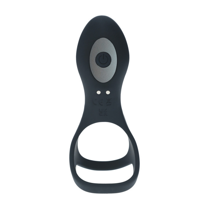 Vibrating Silicone Cock and Ball Ring with Shaft Loop - Black