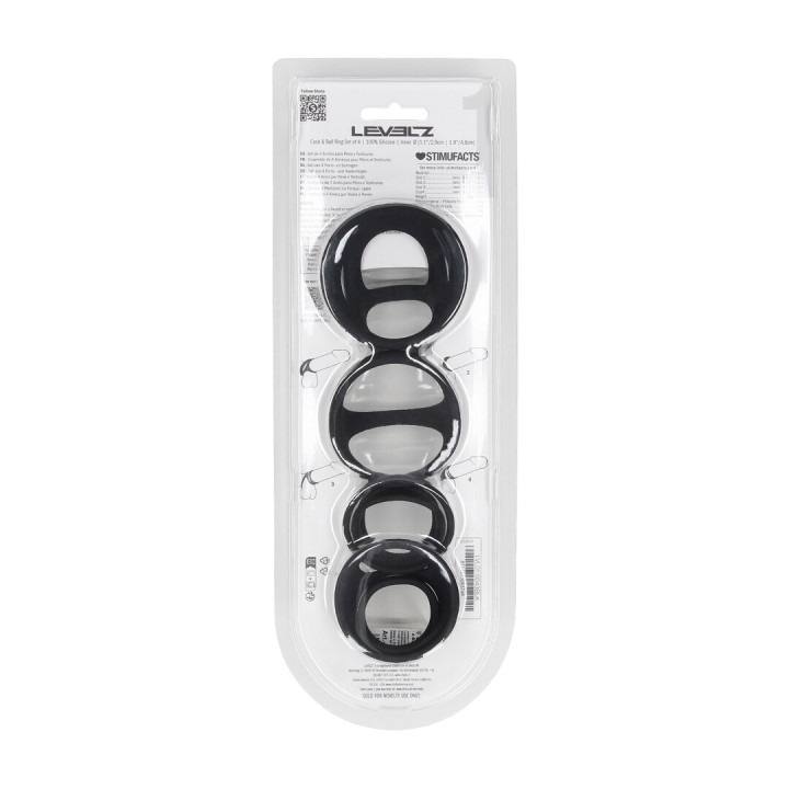 Silicone Cock and Ball Ring Set of 4 - Black