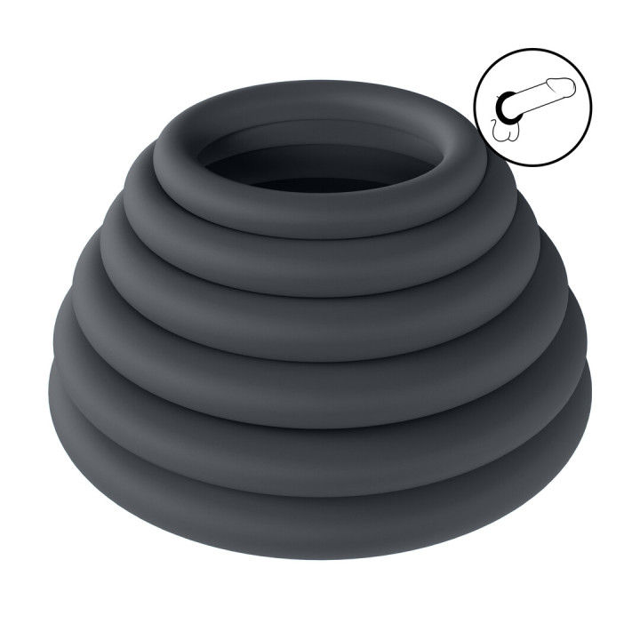 Classic Silicone Cockring Set of 6 - Black