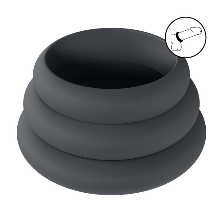 Wide O Silicone Cockring Set of 3 - S/M/L - Black