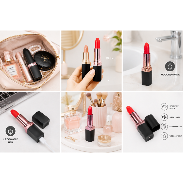 Velvet Touch wibrator mini w kształcie szminki ładowany usb czarny