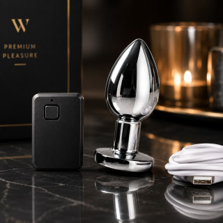Simple Pleasure korek analny wibrujący sterowany zdalnie ładowany usb srebrny