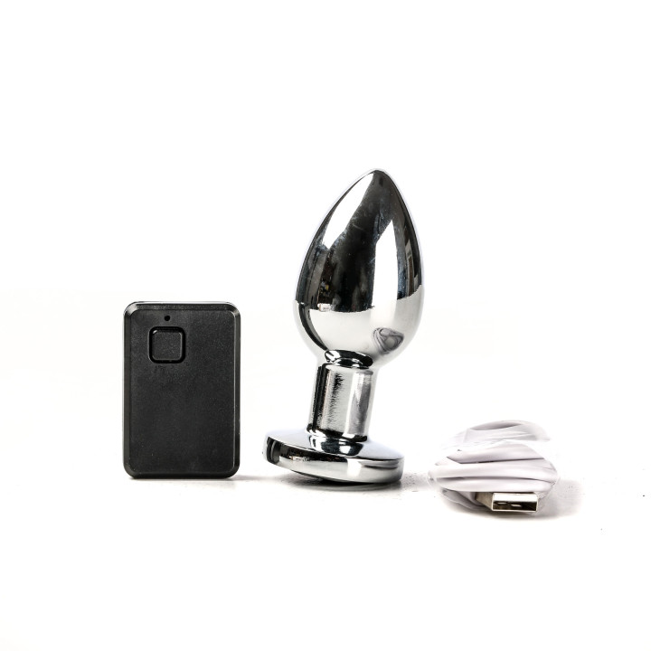 Simple Pleasure korek analny wibrujący sterowany zdalnie ładowany usb srebrny