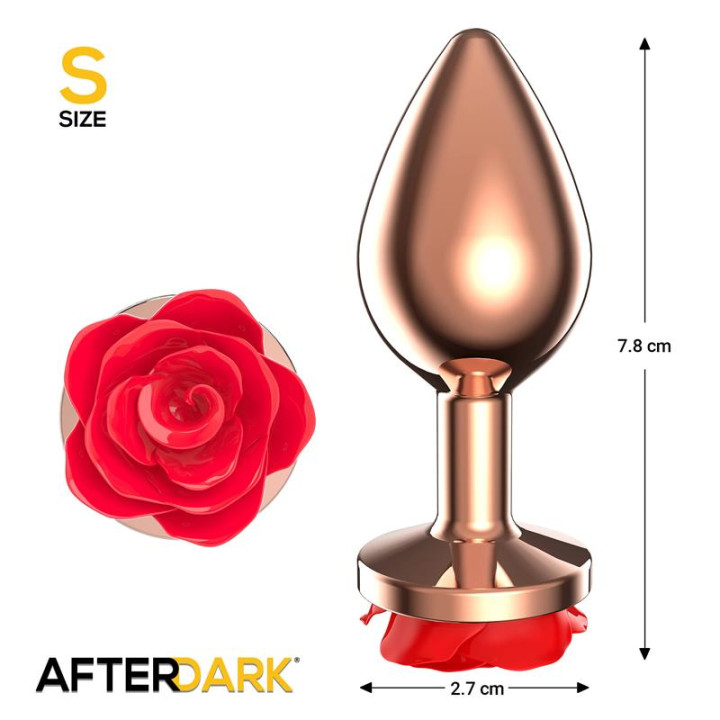Rose Gold Anal Plug with Red Rose Base Size S