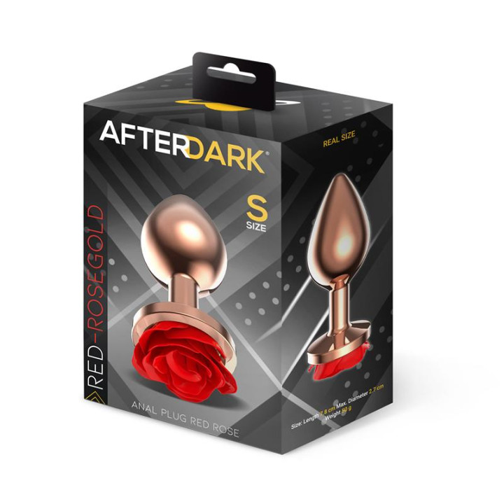 Rose Gold Anal Plug with Red Rose Base Size S