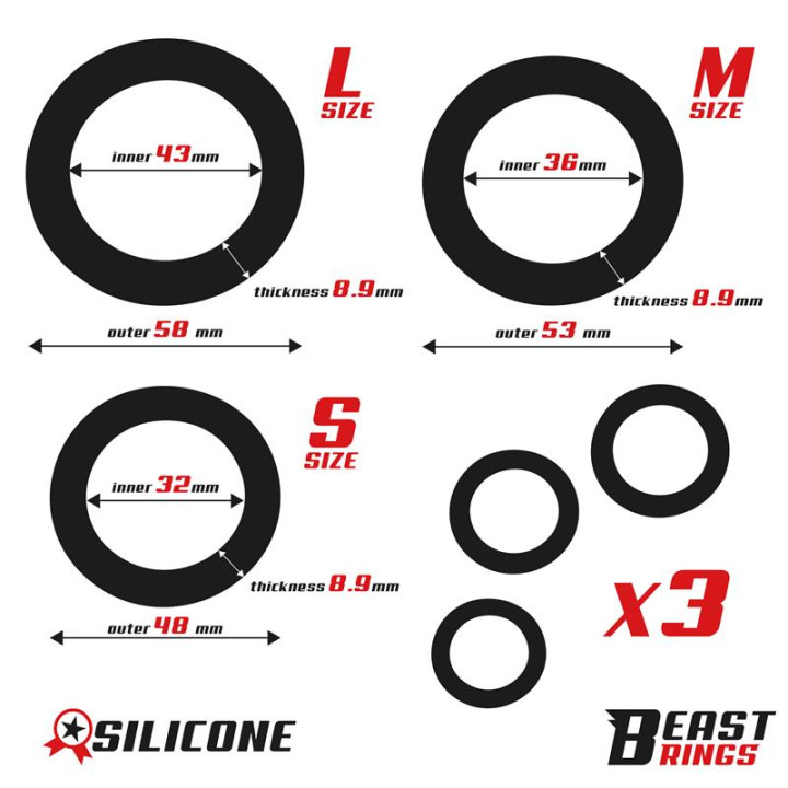 Set of 3 Penis Rings Silicone S, M and L