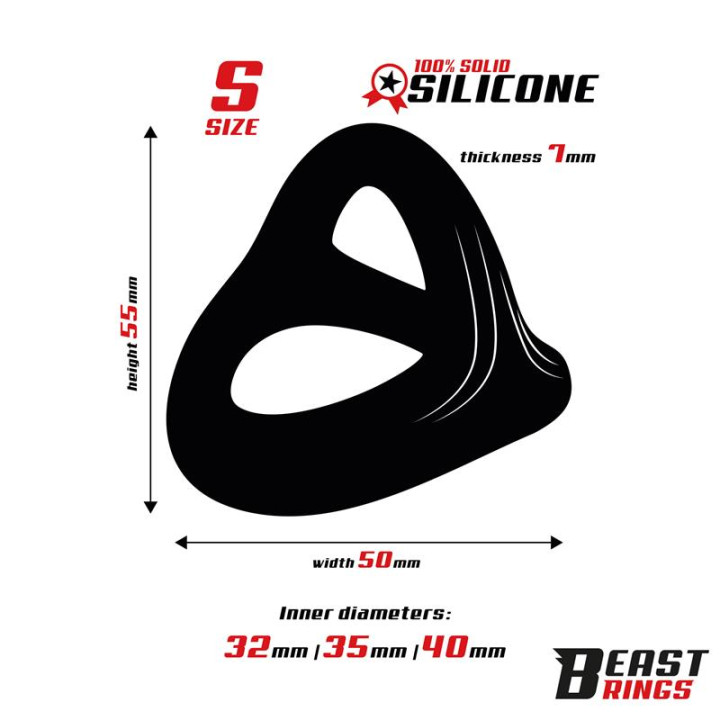 Triple Cock Ring Solid Silicone 40/35/32 mm Size S